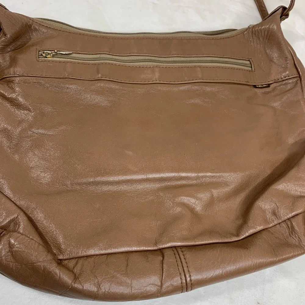 SAS Vintage Natural Tan Beige Brown‎ Leather Shoulder Bag Purse Knot Strap VTG